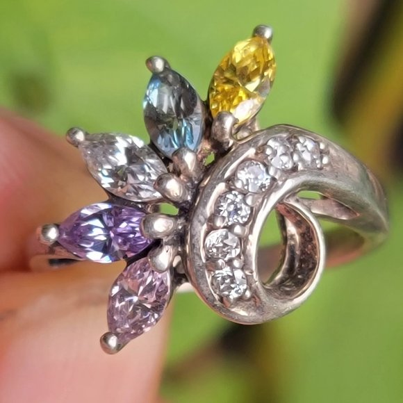 Absolutely stunning marquise prong set multi-colored gemstones 925 sterling ring - Picture 15 of 15